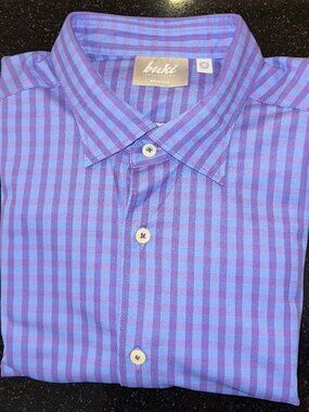 Buki Collection Seattle Men's Medium Performance Button Down Shirt Purple Check